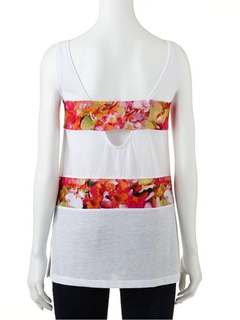 Apt. 9 Panel Linen Blend Tank with Floral Stripe Bands & Back Keyhole - Size S - Picture 2 of 8